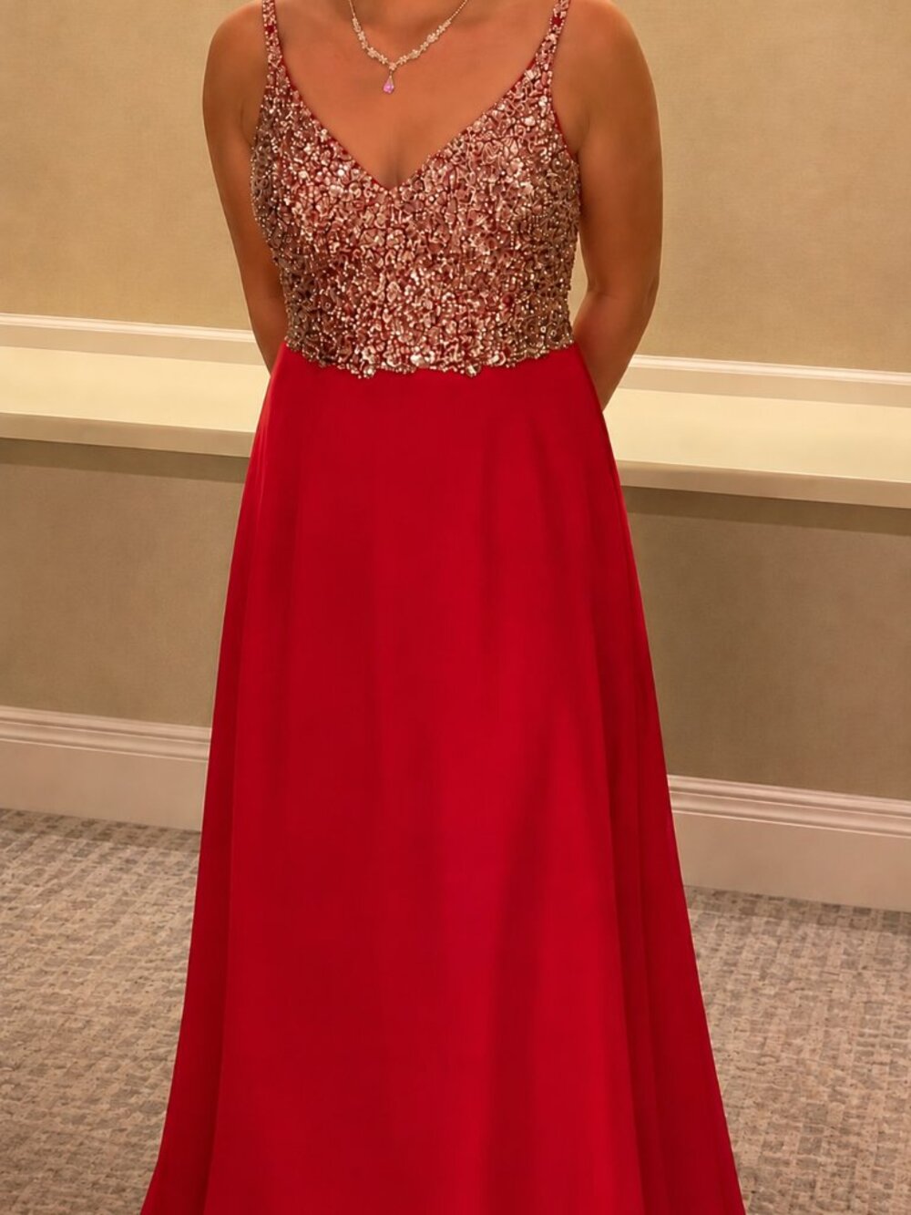 Red and Rhinestone Prom Dress